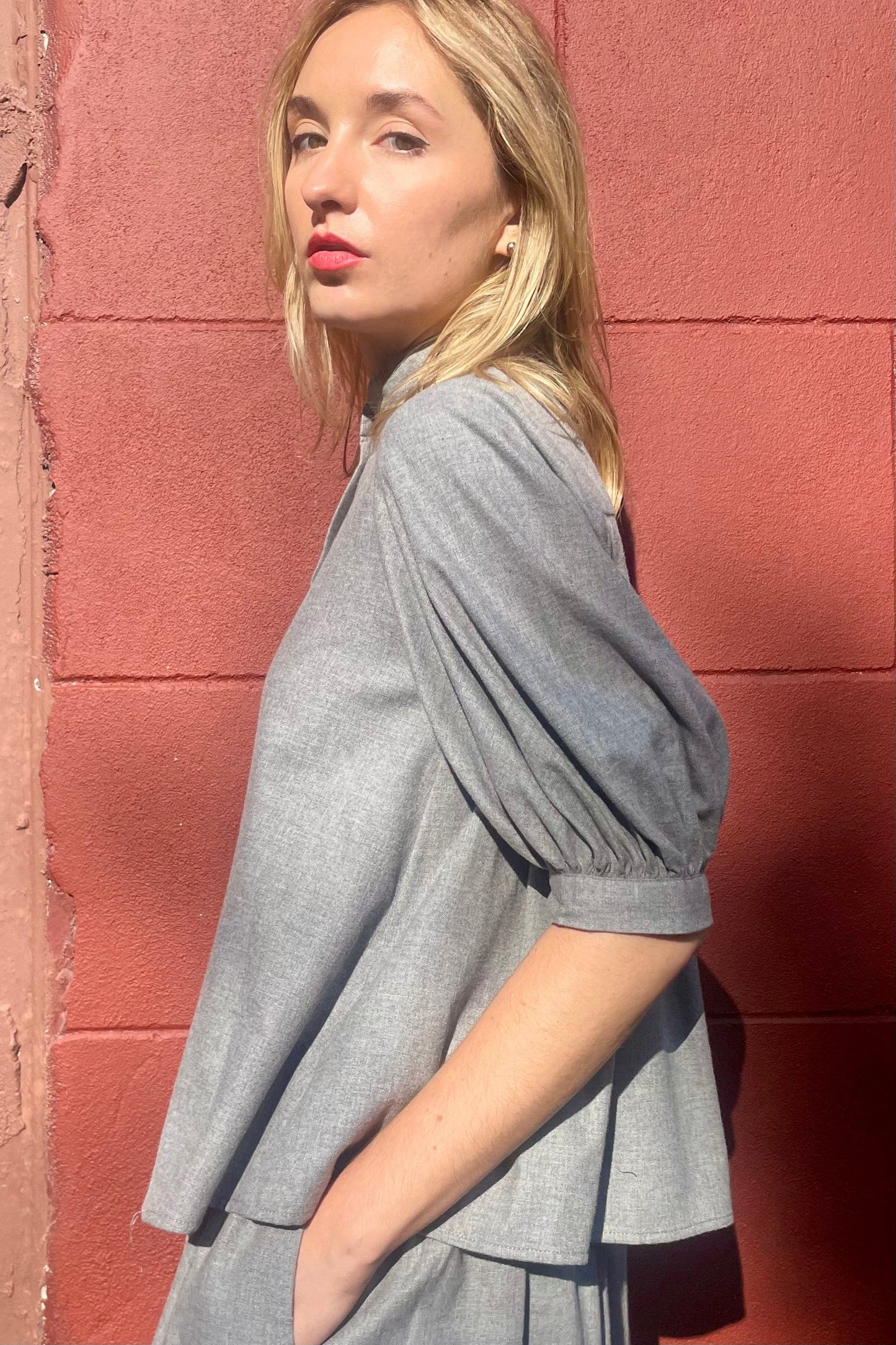 Livia Blouse in Gray Japanese Cotton Flannel Tops CHRISTINE ALCALAY