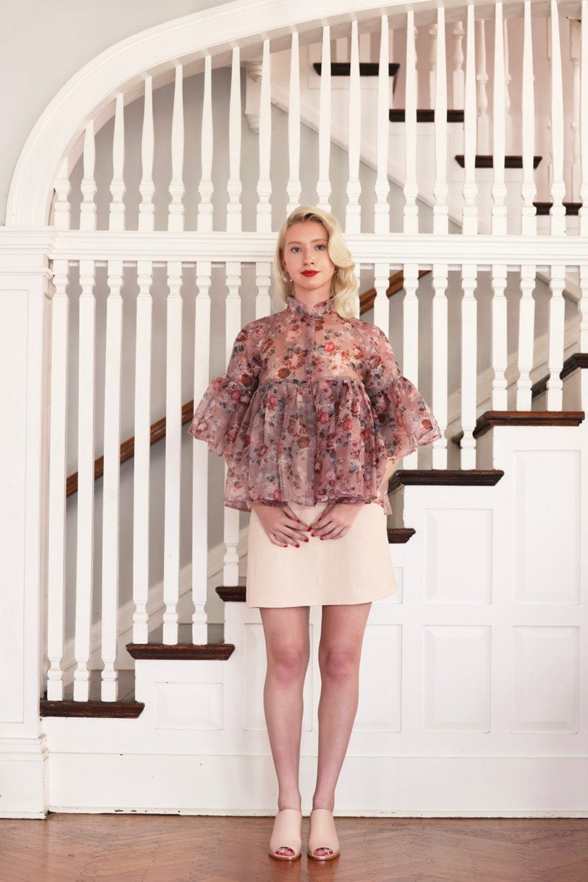 Michelle Blouse in Rose Print Silk Organza Tops CHRISTINE ALCALAY