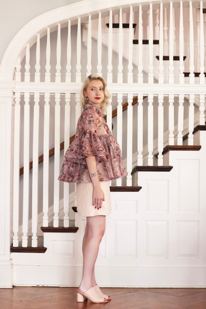 Michelle Blouse in Rose Print Silk Organza Tops CHRISTINE ALCALAY