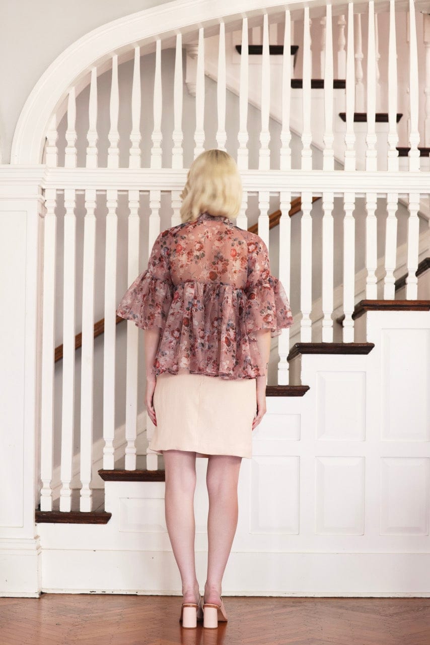 SAMPLE SS25 - Michelle Blouse in Rose Print Silk Organza Samples CHRISTINE ALCALAY