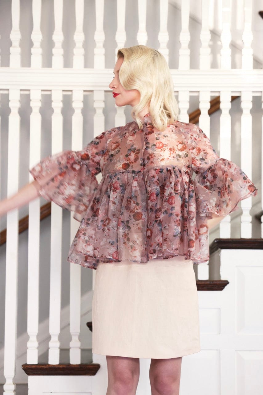 Michelle Blouse in Rose Print Silk Organza Tops CHRISTINE ALCALAY