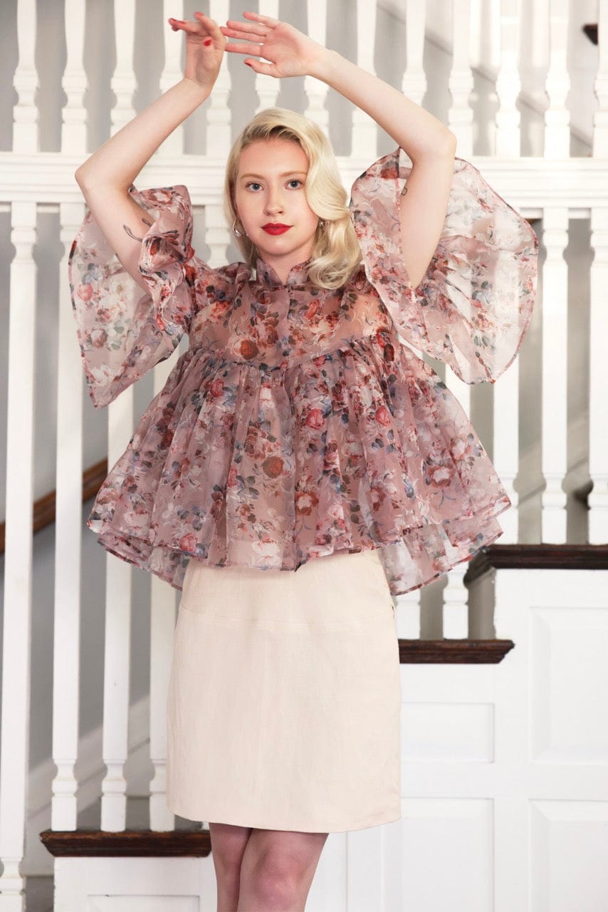 Michelle Blouse in Rose Print Silk Organza Tops CHRISTINE ALCALAY Rose Print Extra Small