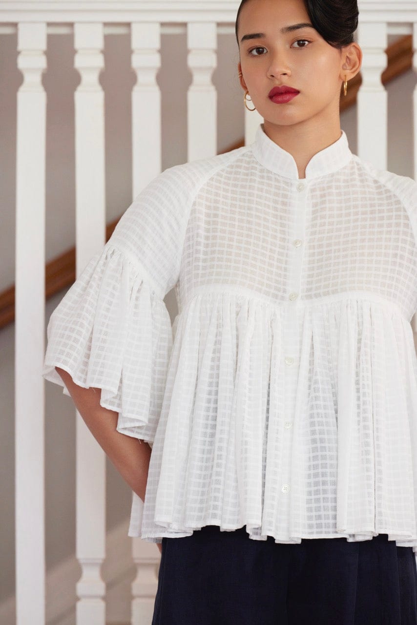 Michelle Blouse in Sheer Cotton Windowpane Tops CHRISTINE ALCALAY