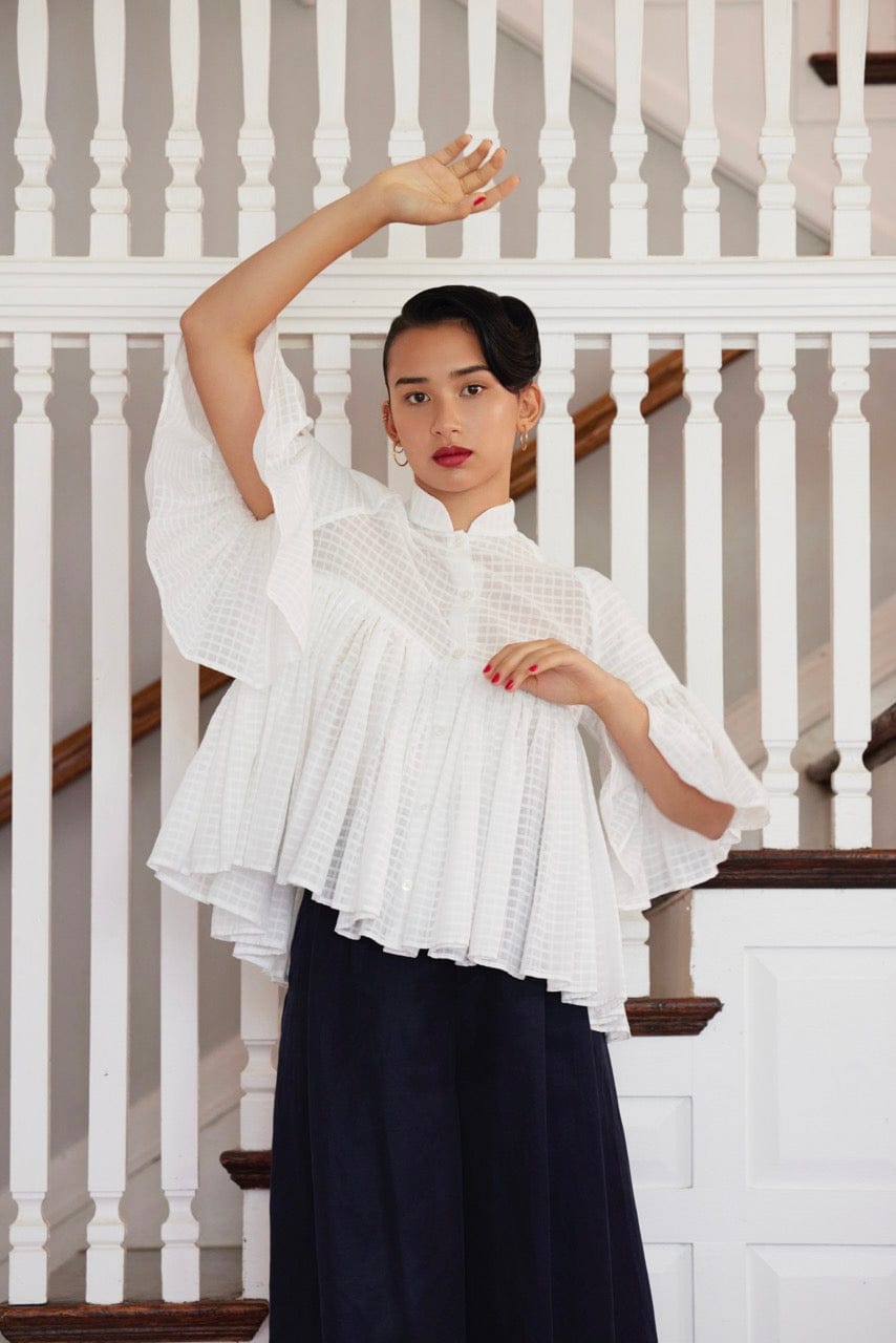 Michelle Blouse in Sheer Cotton Windowpane Tops CHRISTINE ALCALAY