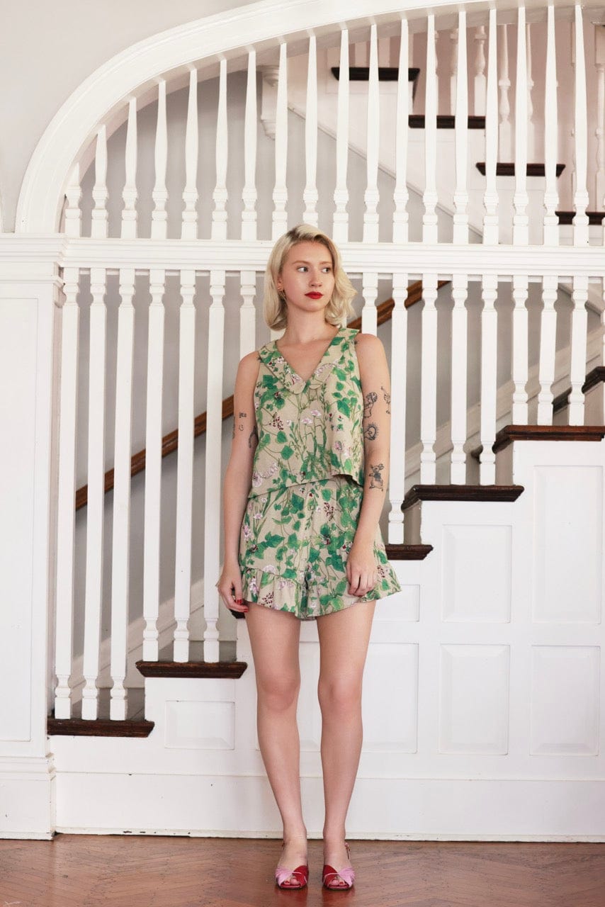 Penny Top in Floral Linen Tops CHRISTINE ALCALAY Natural Floral Extra Small
