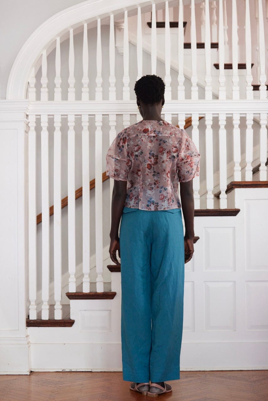 SAMPLE SS25 - Nora Blouse in Rose Print Silk Organza Samples CHRISTINE ALCALAY