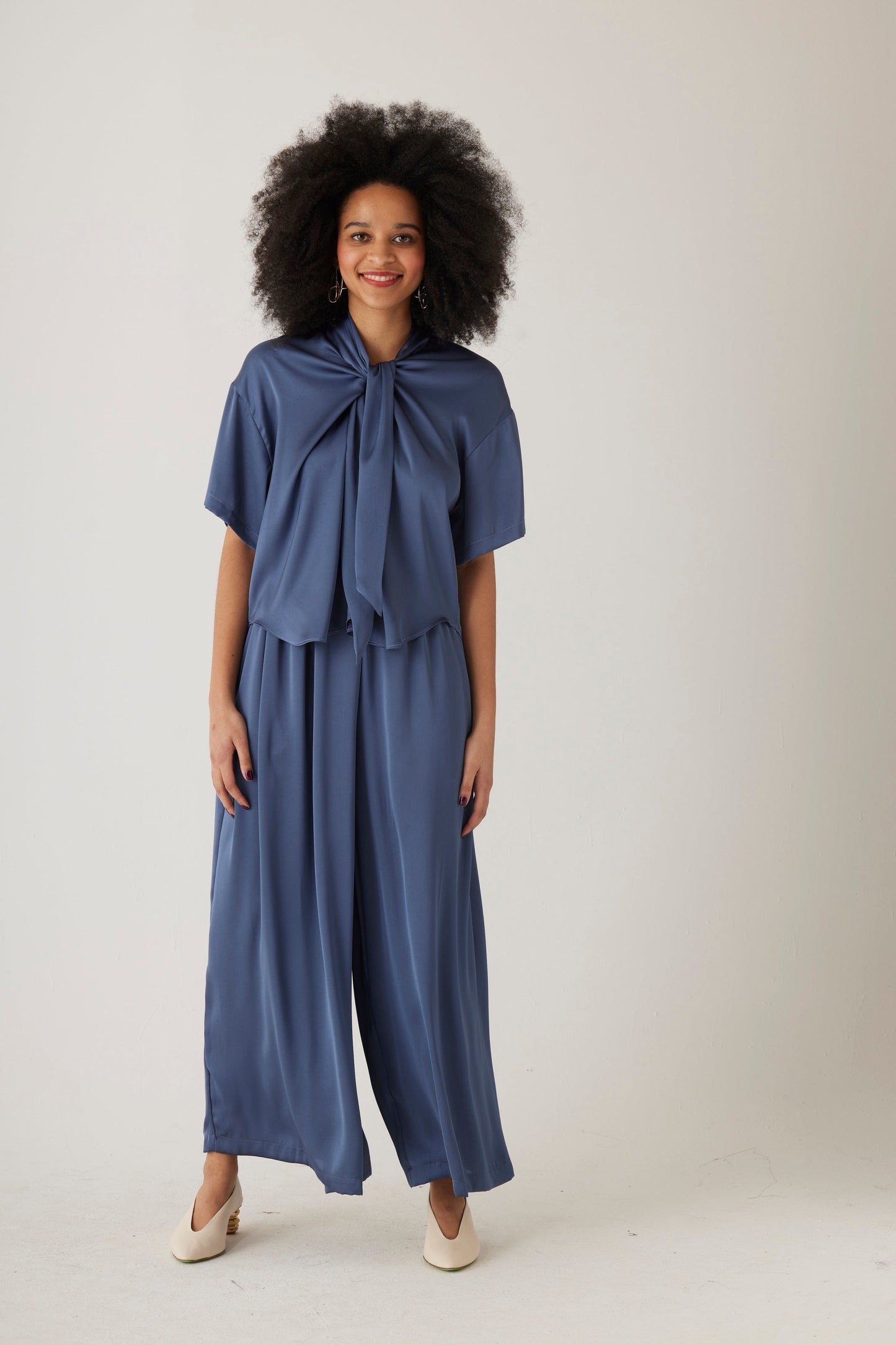 Betty Blouse in Japanese Charmeuse Tops CHRISTINE ALCALAY Slate Blue Extra Small