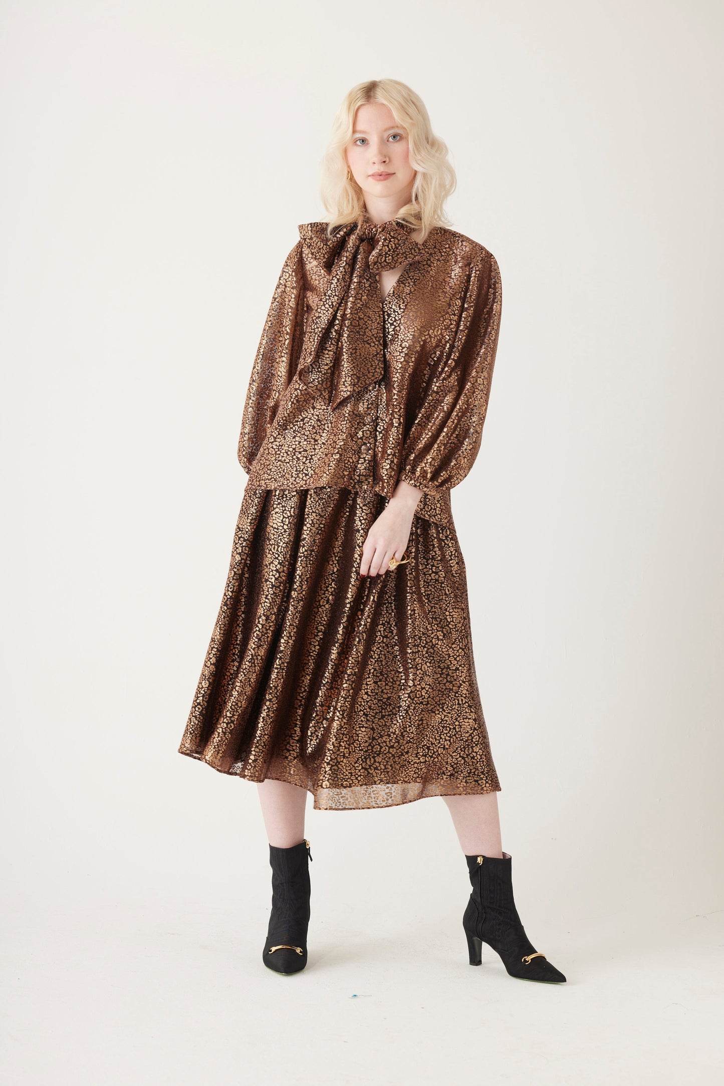 Trish Blouse in Metallic Tops CHRISTINE ALCALAY Bronze Metallic Extra Small