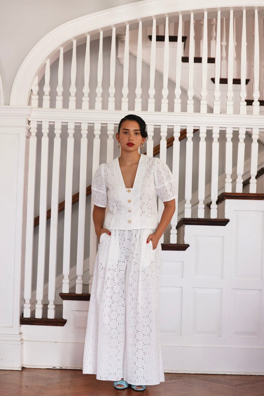 Nora Blouse in Eyelet Tops CHRISTINE ALCALAY White Extra Small