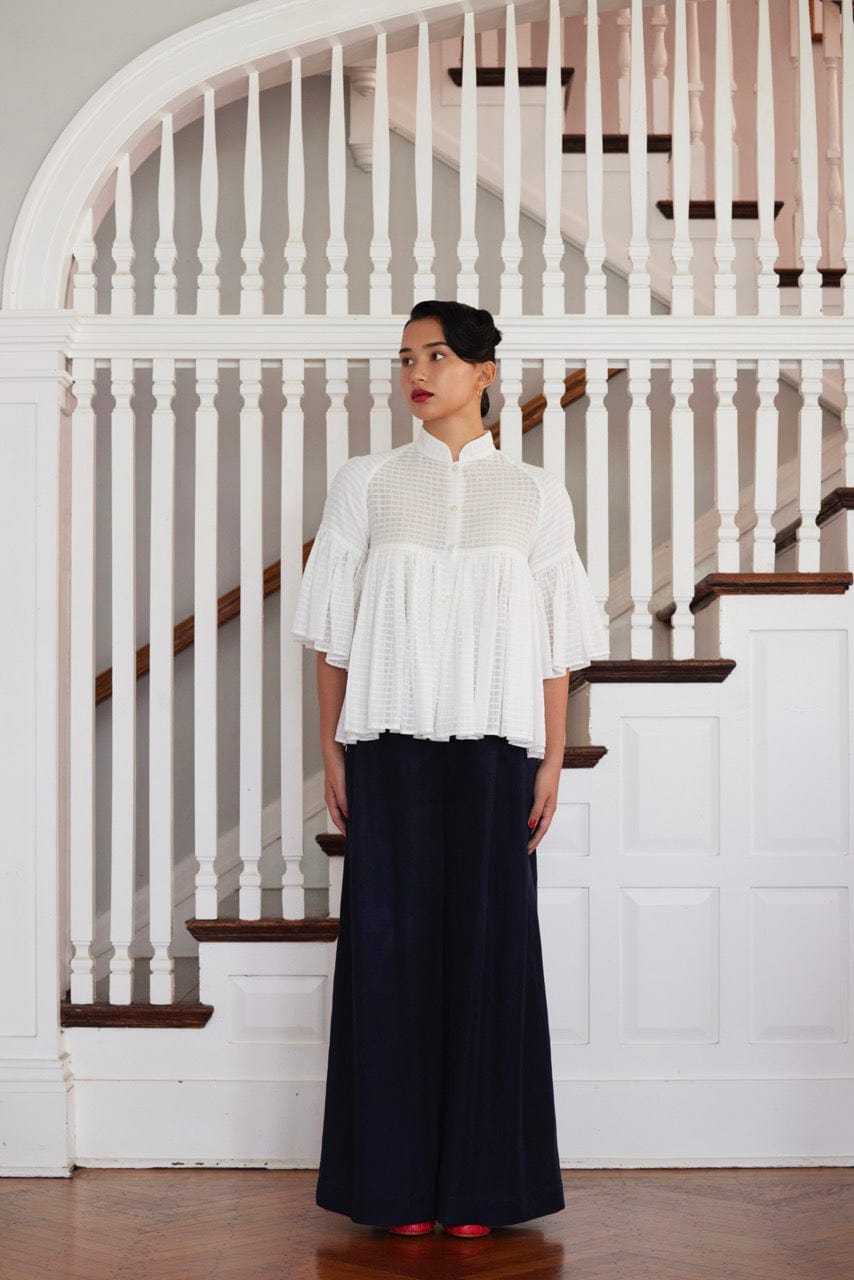 Michelle Blouse in Sheer Cotton Windowpane Tops CHRISTINE ALCALAY White Windowpane Extra Small