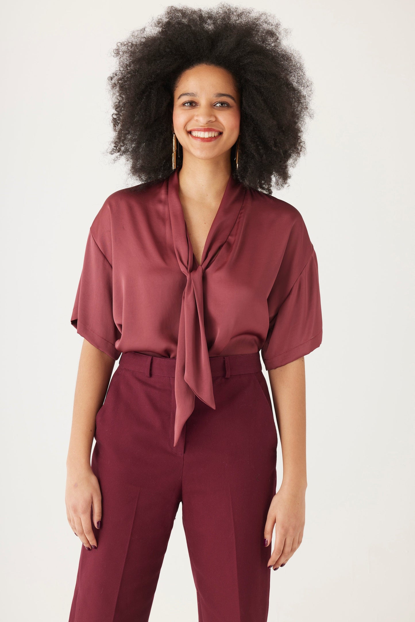 Betty Blouse in Japanese Charmeuse Tops CHRISTINE ALCALAY Wine Extra Small
