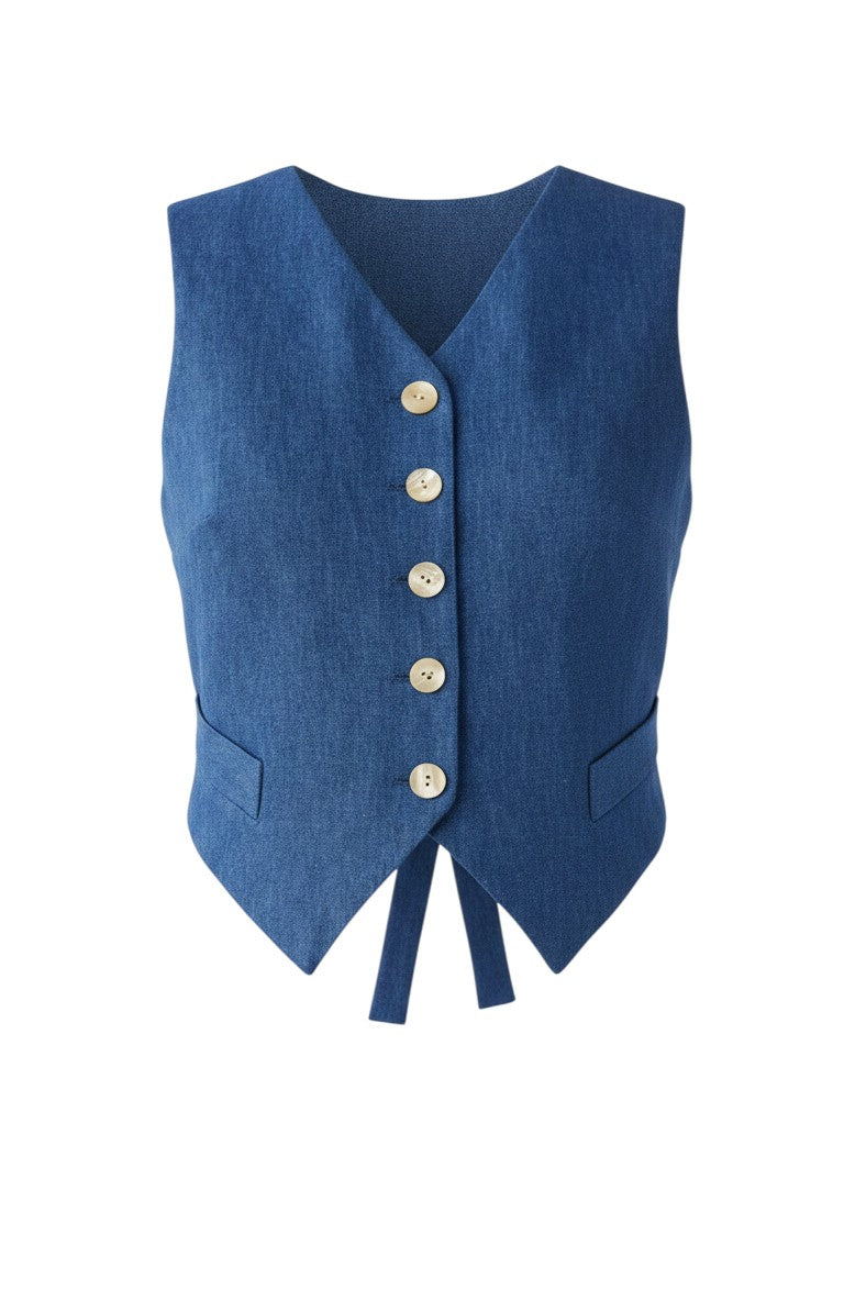Annie Cotton Denim Vest in Blue Vests CHRISTINE ALCALAY - 4