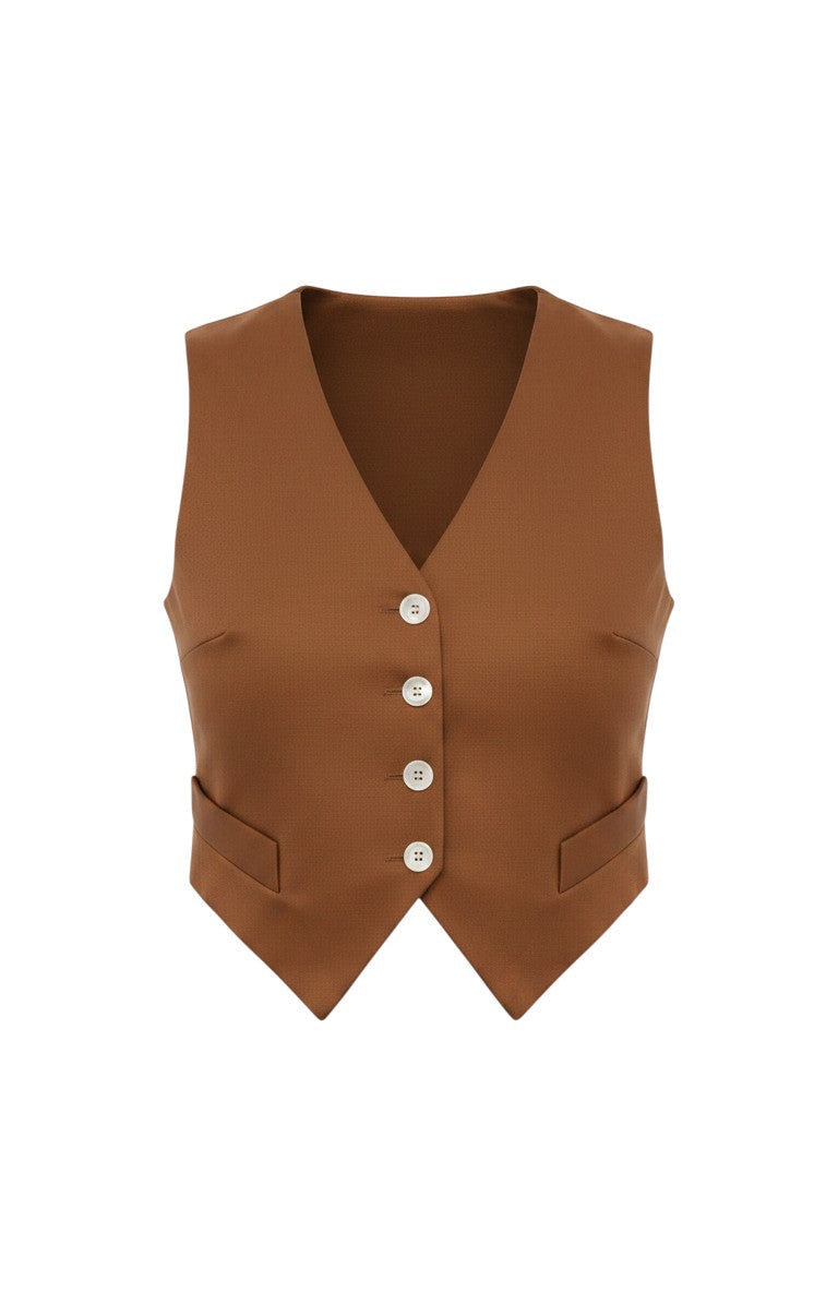 Annie Cotton Twill Vest in Cigar Tops CHRISTINE ALCALAY - 5