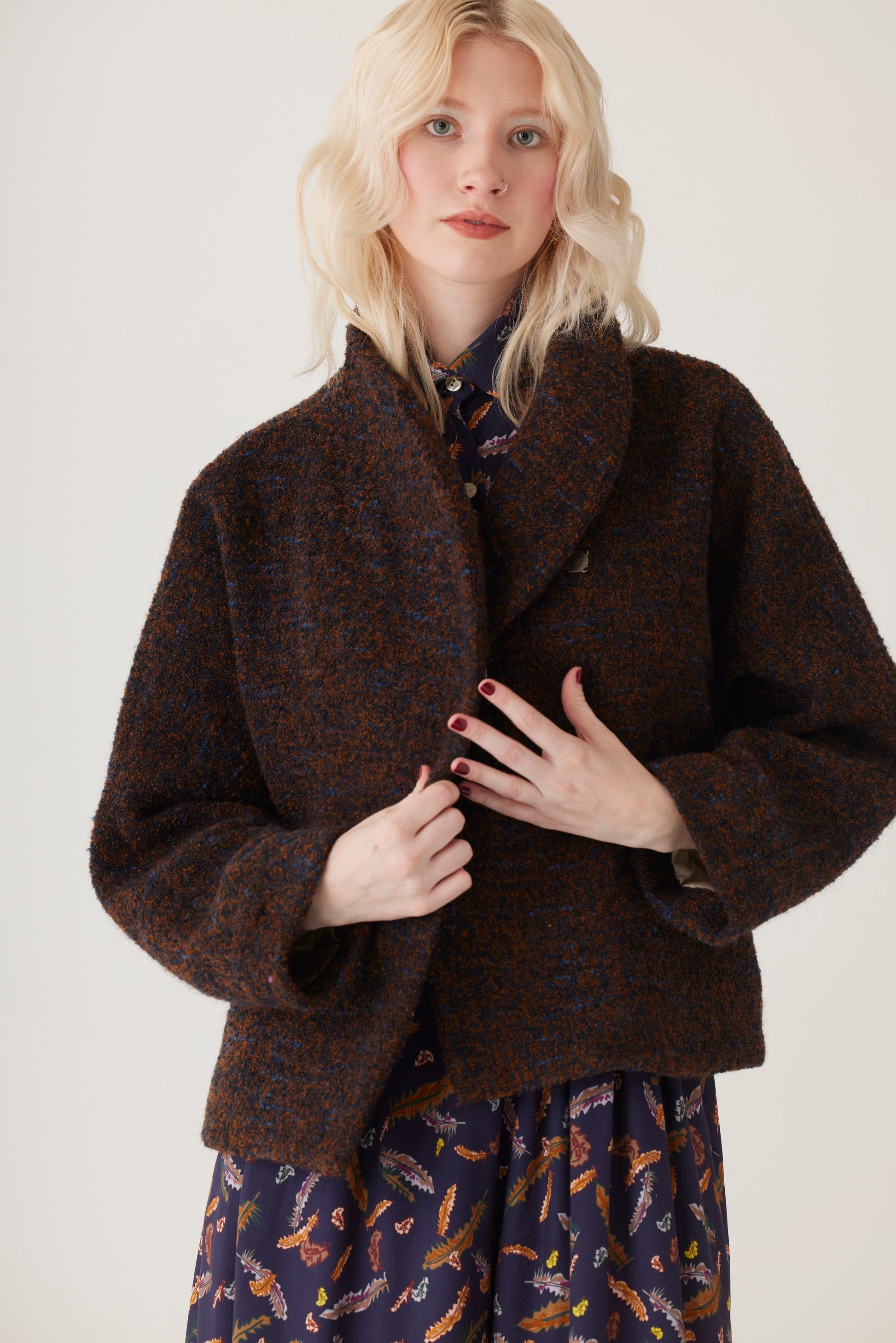 Jacquie Jacket in Boucle Coats CHRISTINE ALCALAY Dark Blue/Brown Boucle Extra Small
