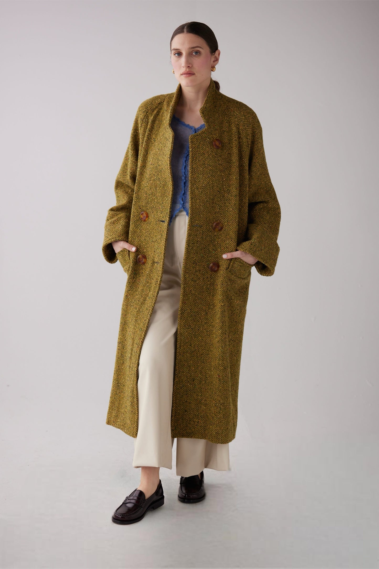 Agnes Coat in Herringbone Tweed Coats CHRISTINE ALCALAY Green Tweed XS/S