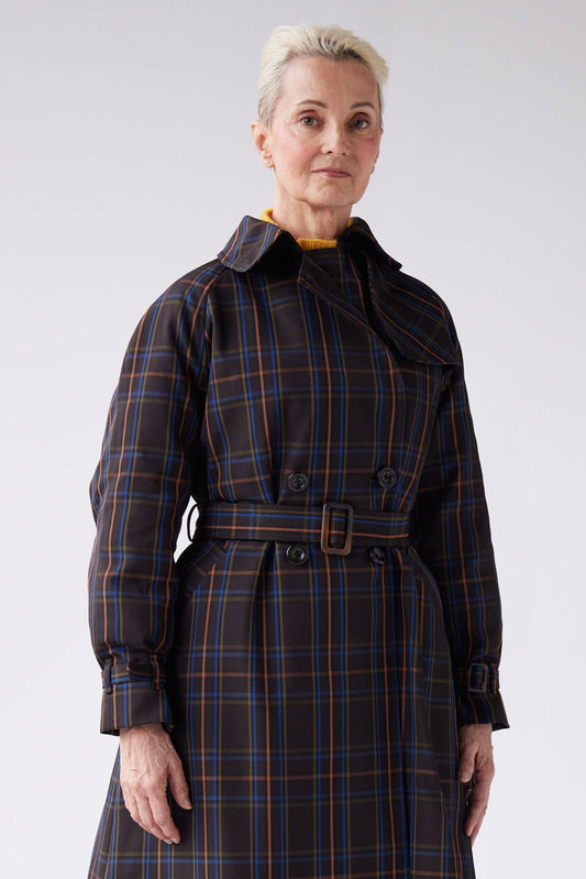 Regine Trench Coat in Terre Windowpane Coats CHRISTINE ALCALAY Terre Windowpane Extra Small