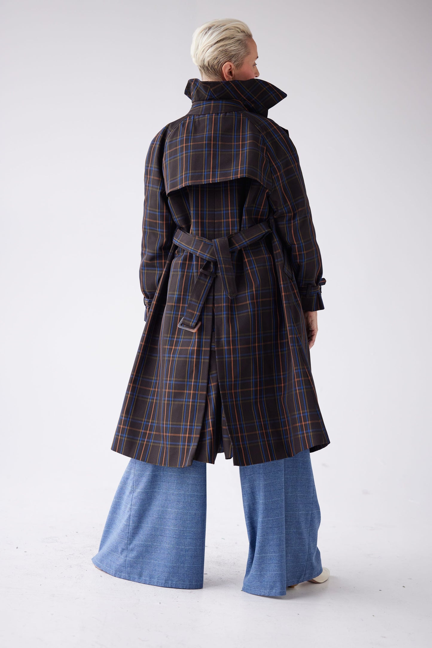 SAMPLE FW25 - Regine Trench Coat in Terre Windowpane Samples CHRISTINE ALCALAY