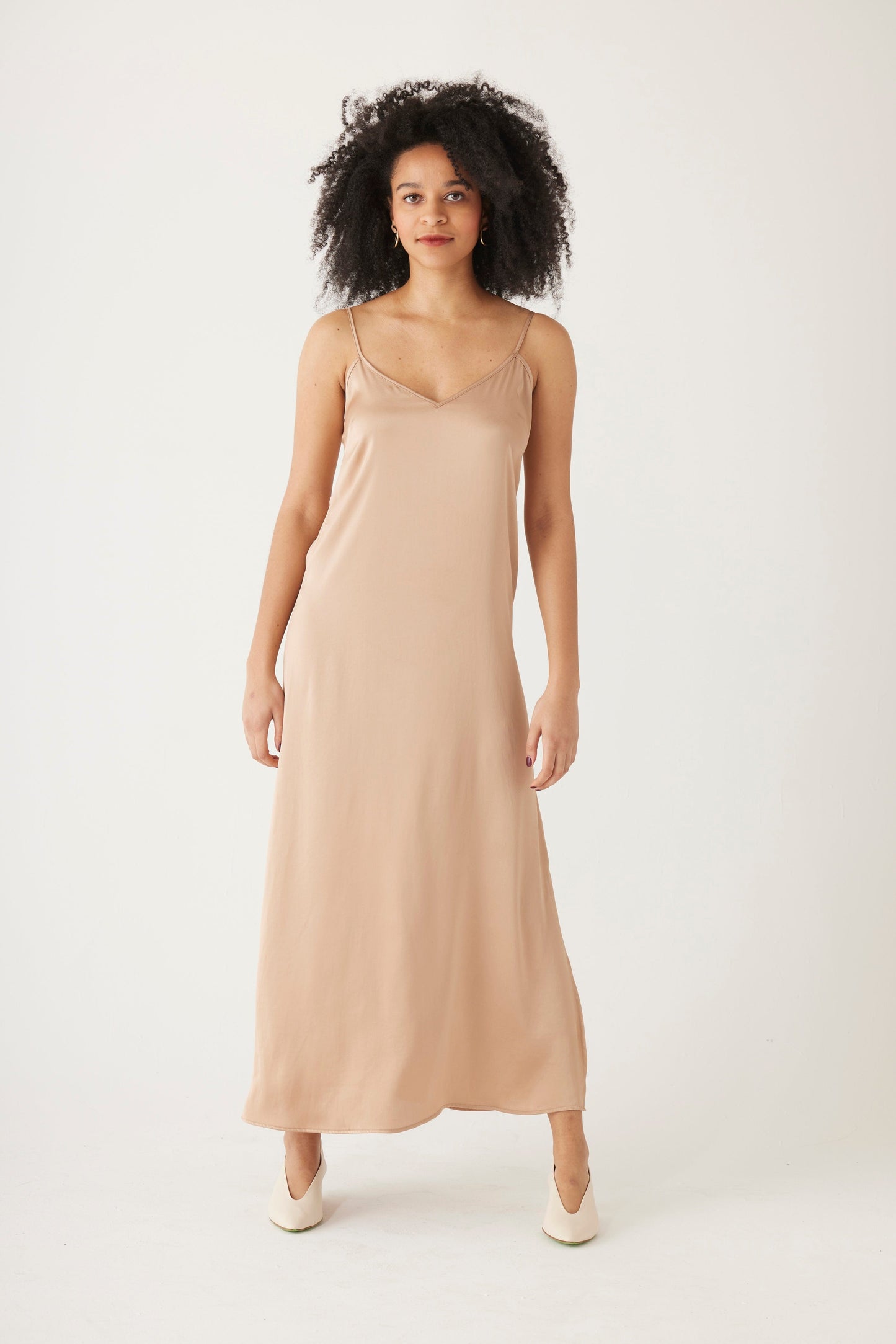 Kate Slip Dress in Japanese Charmeuse Dresses CHRISTINE ALCALAY Dark Nude Extra Small
