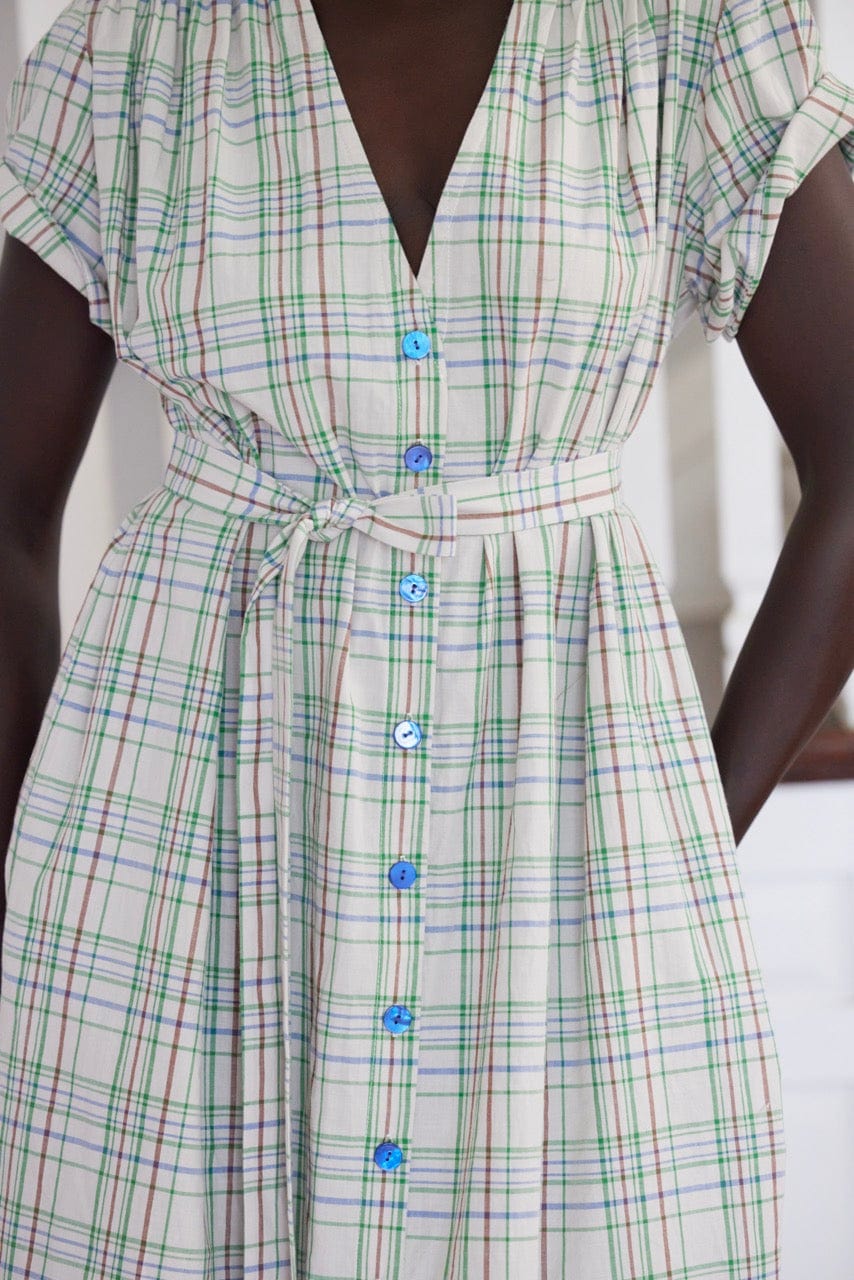Frankie Dress in Cotton Plaid Dresses CHRISTINE ALCALAY Oyster Plaid XS/S