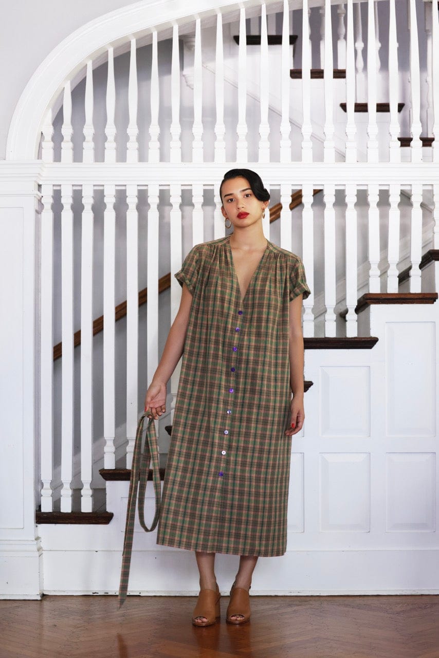 Frankie Dress in Cotton Plaid Dresses CHRISTINE ALCALAY Sand Dune Plaid XS/S