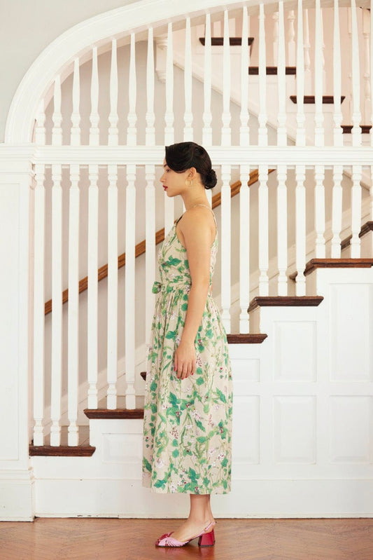SAMPLE SS25 - Mari Reversible Wrap Dress in Floral Linen Samples CHRISTINE ALCALAY