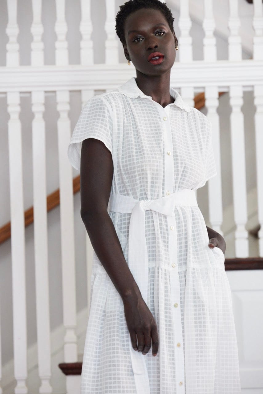 Jacqueline Dress in Cotton Windowpane Dresses CHRISTINE ALCALAY White Windowpane XS/S