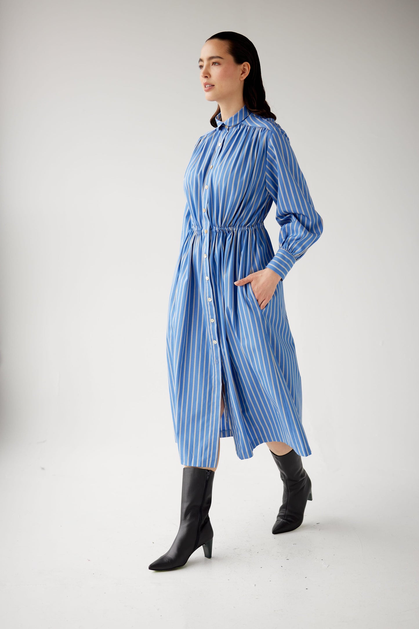 Georgia Dress in Sky Striped Cotton Dresses CHRISTINE ALCALAY