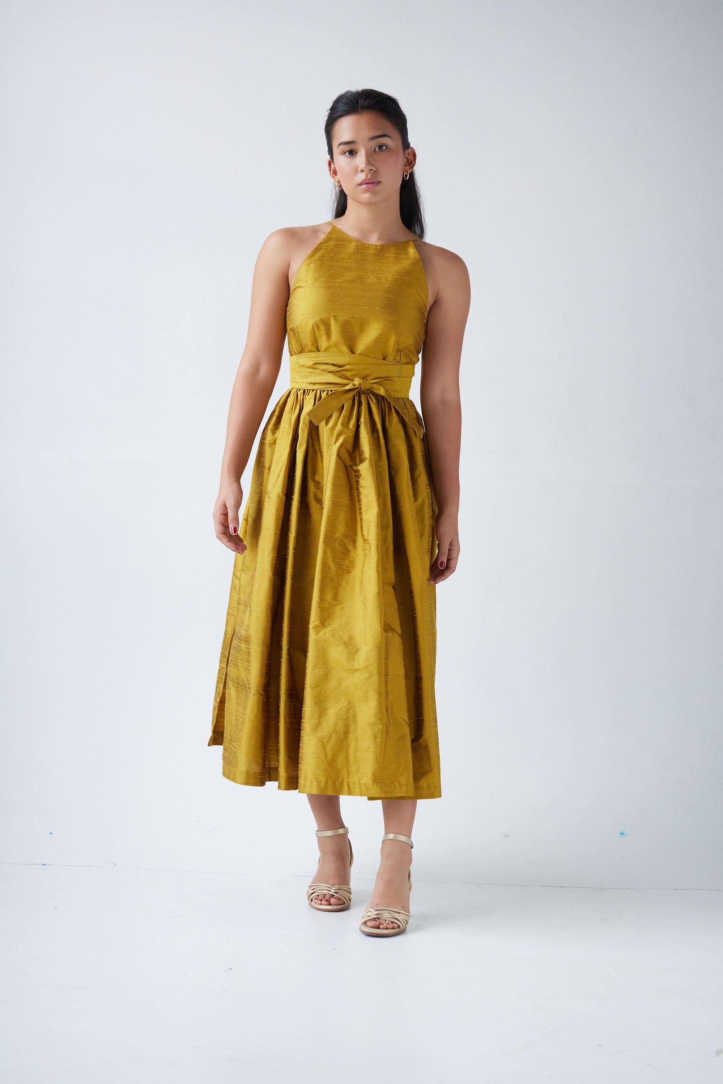 Mari Dress in Silk Dupioni Dresses CHRISTINE ALCALAY Citrine Dupioni Extra Small