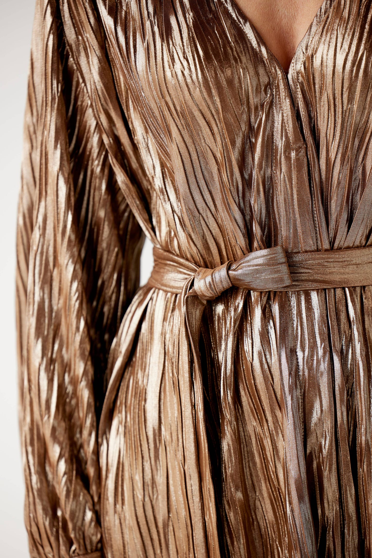 Farrah Dress in Pleated Metallic Gold Dresses CHRISTINE ALCALAY