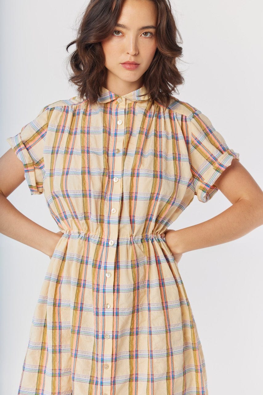 Georgie Dress in Lemon Yellow Plaid Cotton Blend Dresses CHRISTINE ALCALAY - 5