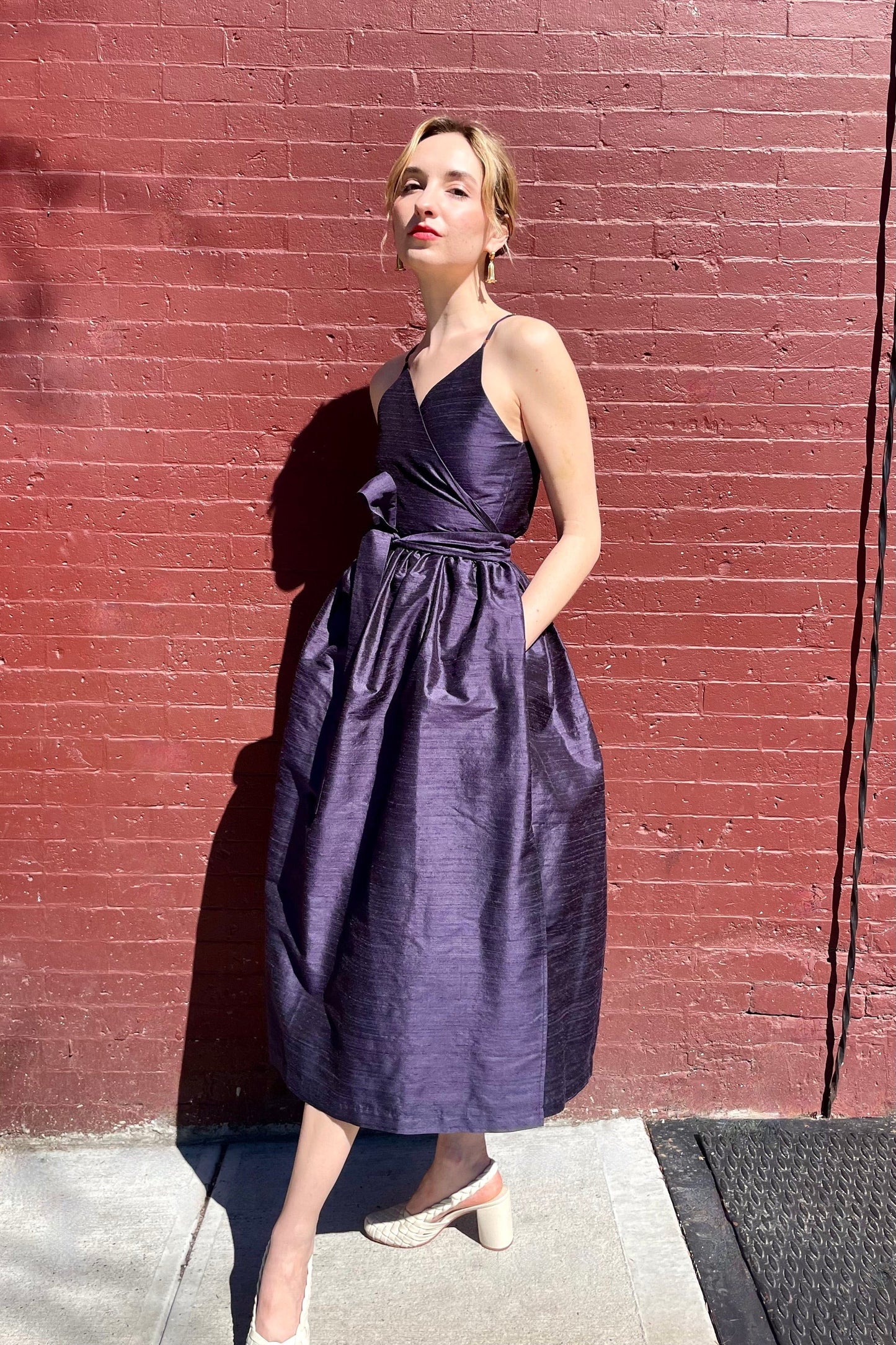 Mari Dress in Silk Dupioni Dresses CHRISTINE ALCALAY Navy Extra Small