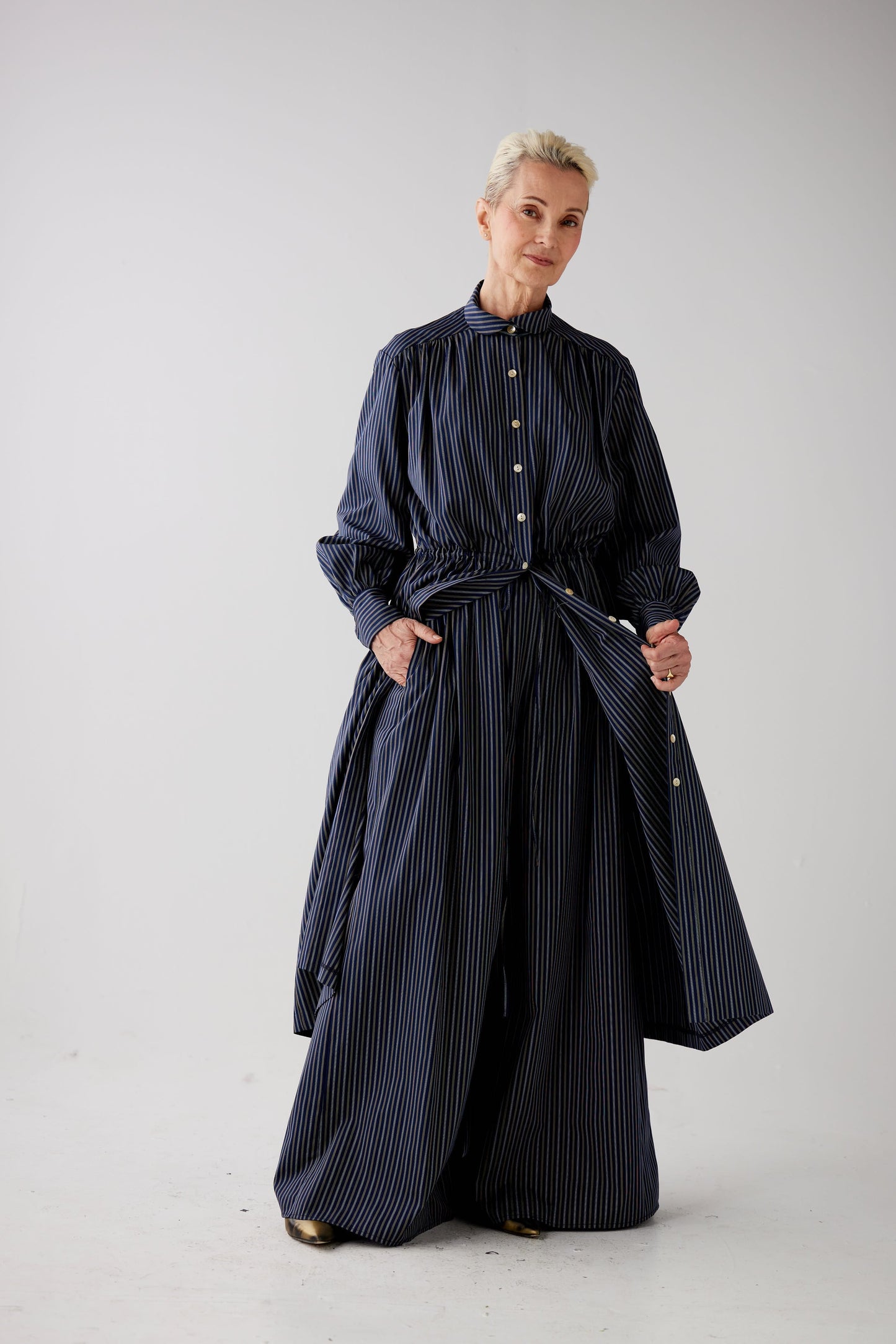 Georgia Dress in Navy Striped Cotton Dresses CHRISTINE ALCALAY