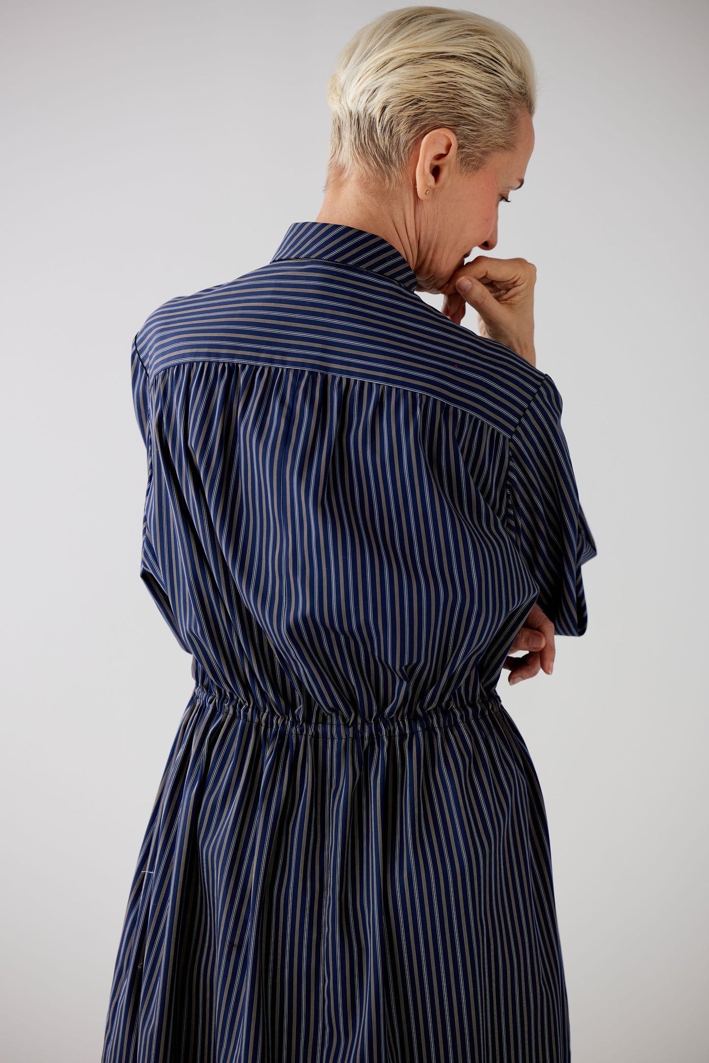 Georgia Dress in Navy Striped Cotton Dresses CHRISTINE ALCALAY