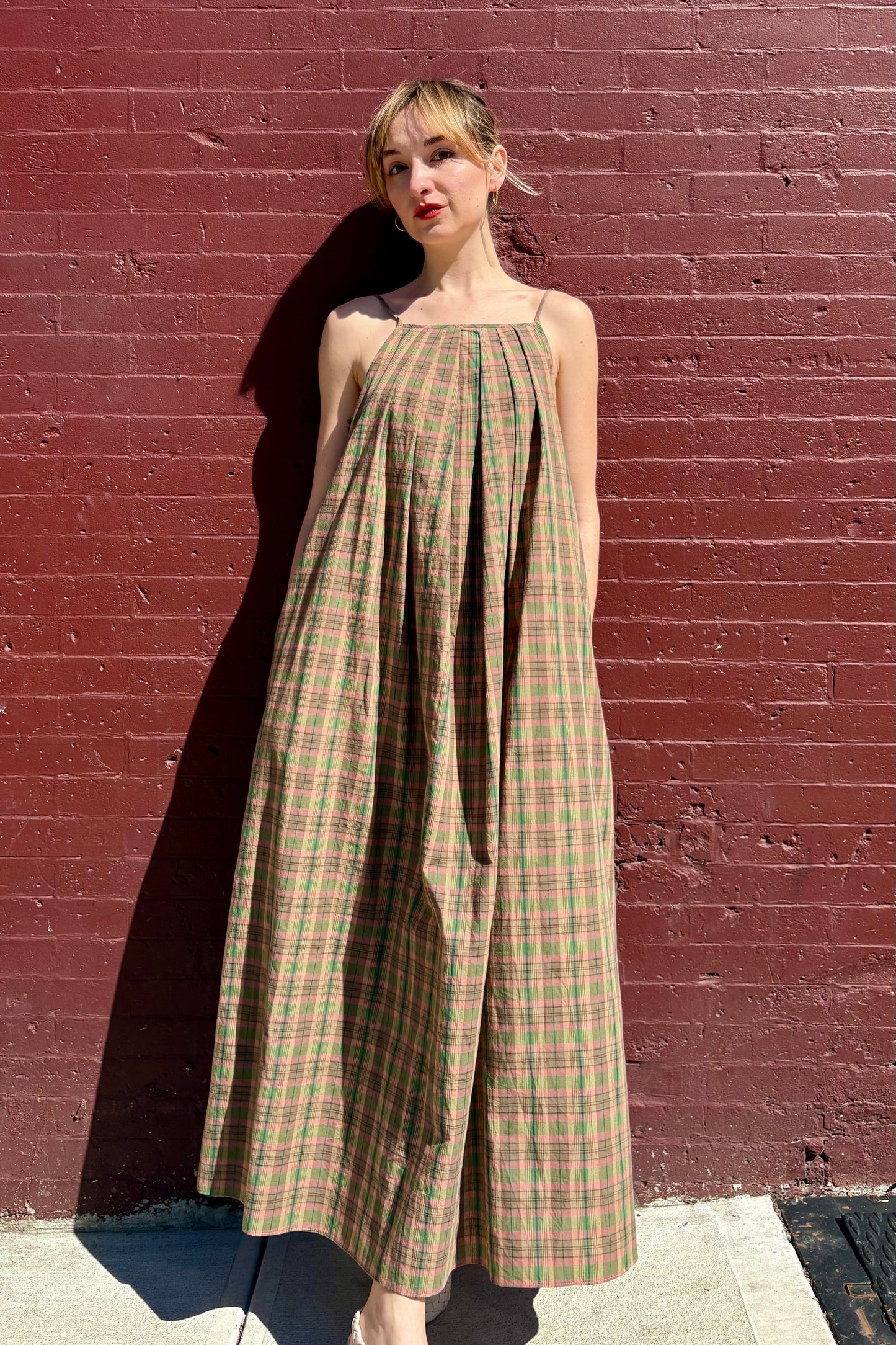 Jamie Dress in Cotton Plaid Dresses CHRISTINE ALCALAY Sand Dune Plaid X-Small
