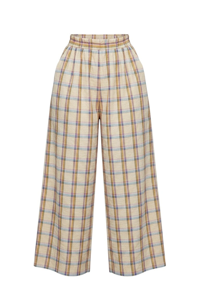 Gretchen Pant in Lemon Yellow Plaid Cotton Blend Pants CHRISTINE ALCALAY