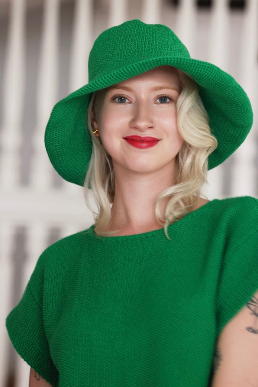 Wide Brim Crochet Sun Hat Hats CHRISTINE ALCALAY Kelly Green One size