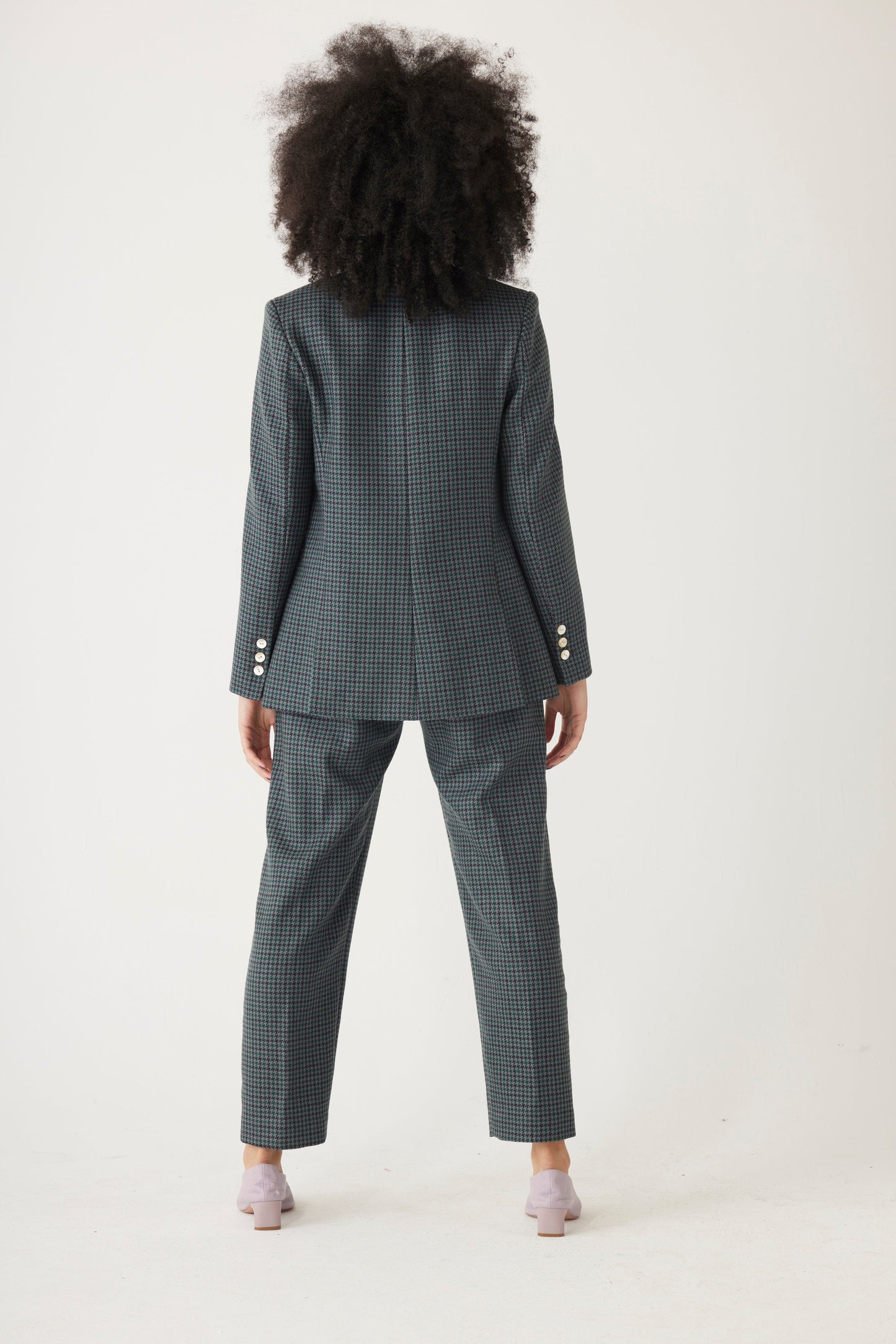 Bianca Blazer in Evergreen Houndstooth Wool Jackets & Outerwear CHRISTINE ALCALAY