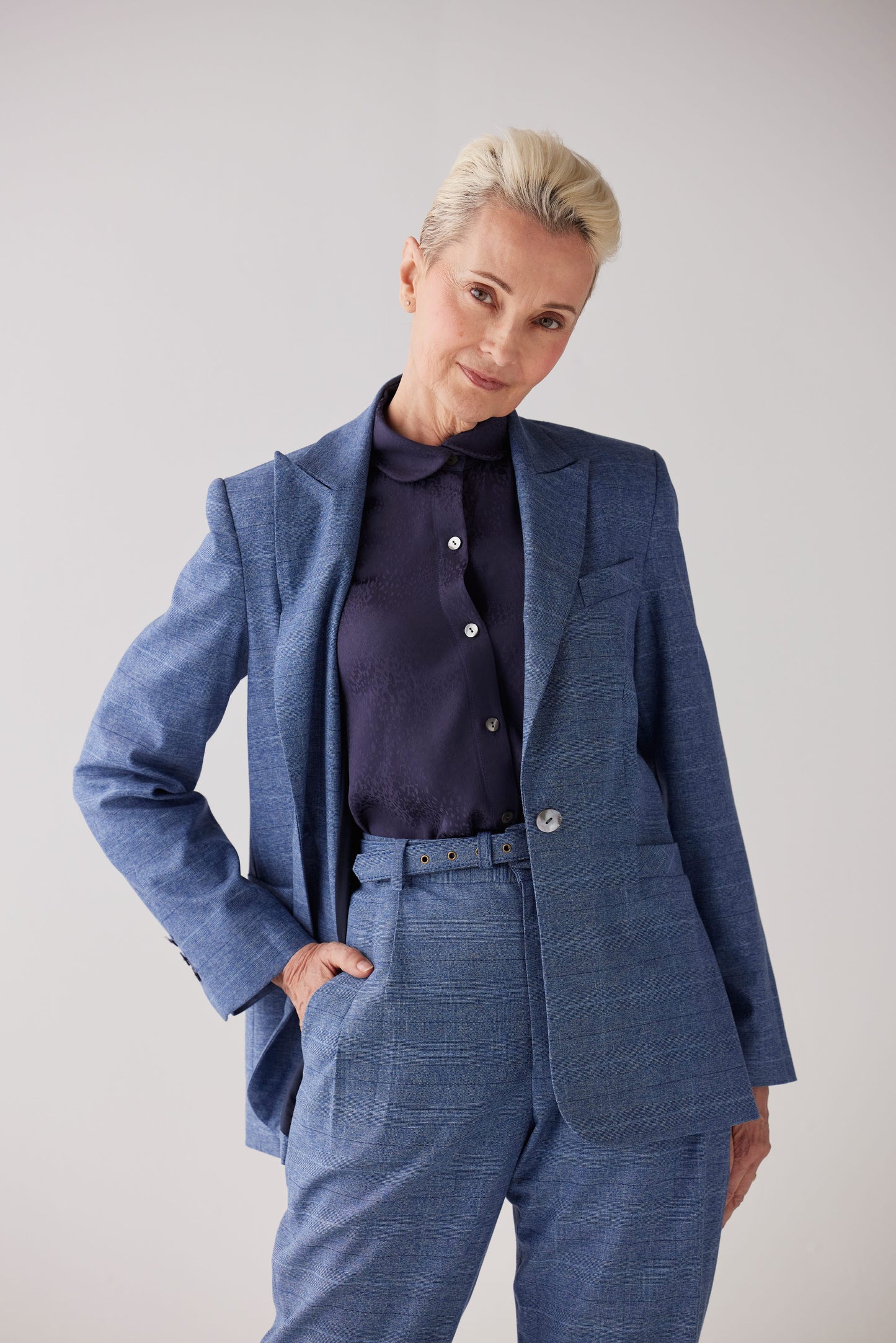 Bianca Blazer in Sky Plaid Tropical Wool Jackets CHRISTINE ALCALAY