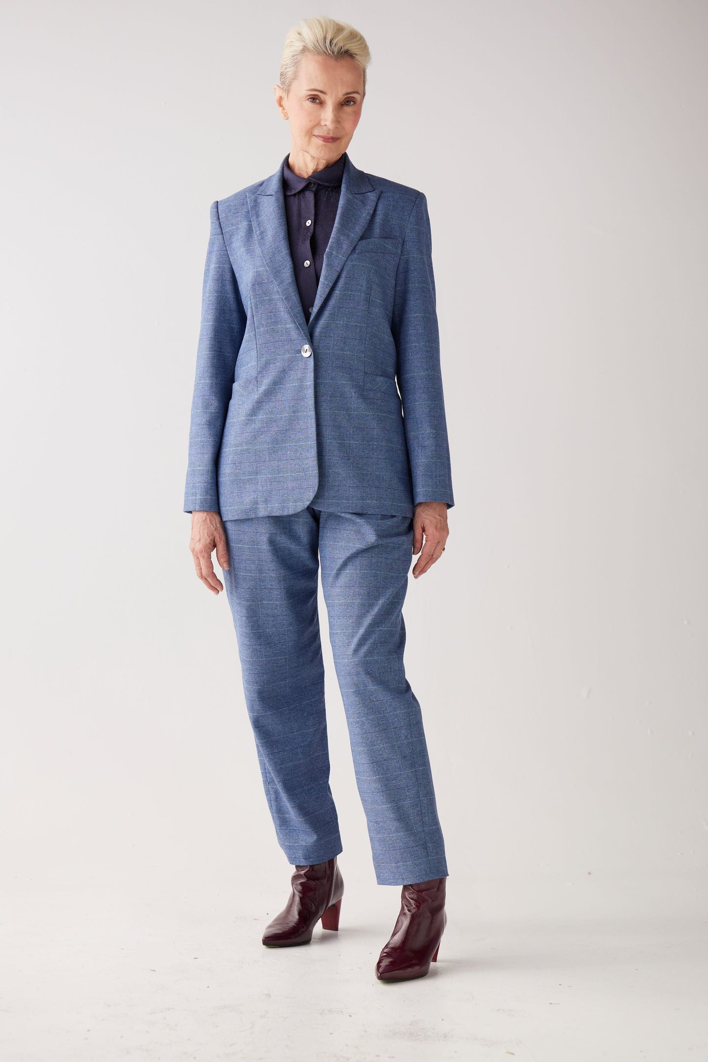 Bianca Blazer in Sky Plaid Tropical Wool Jackets CHRISTINE ALCALAY