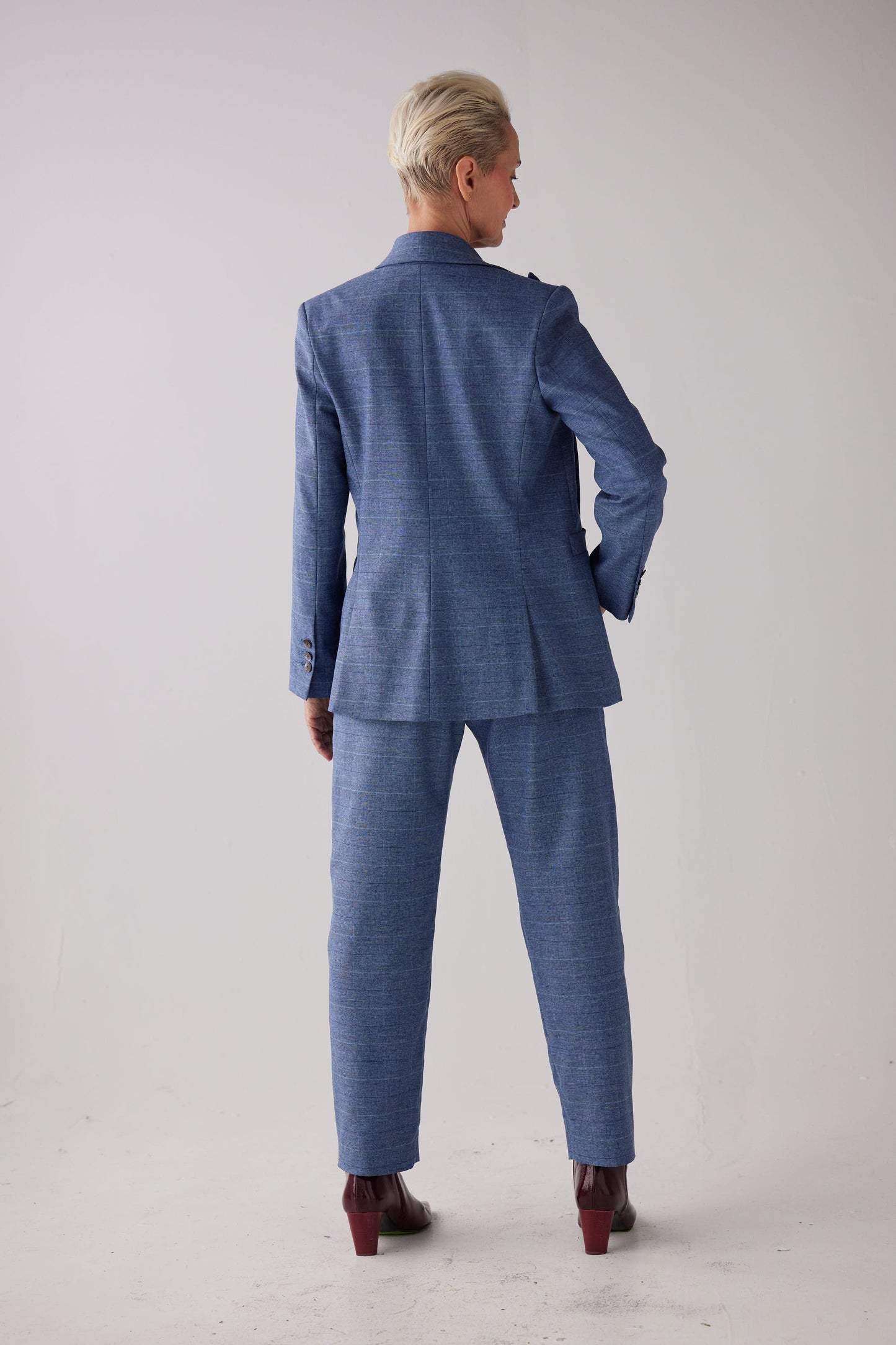 Bianca Blazer in Sky Plaid Tropical Wool Jackets CHRISTINE ALCALAY