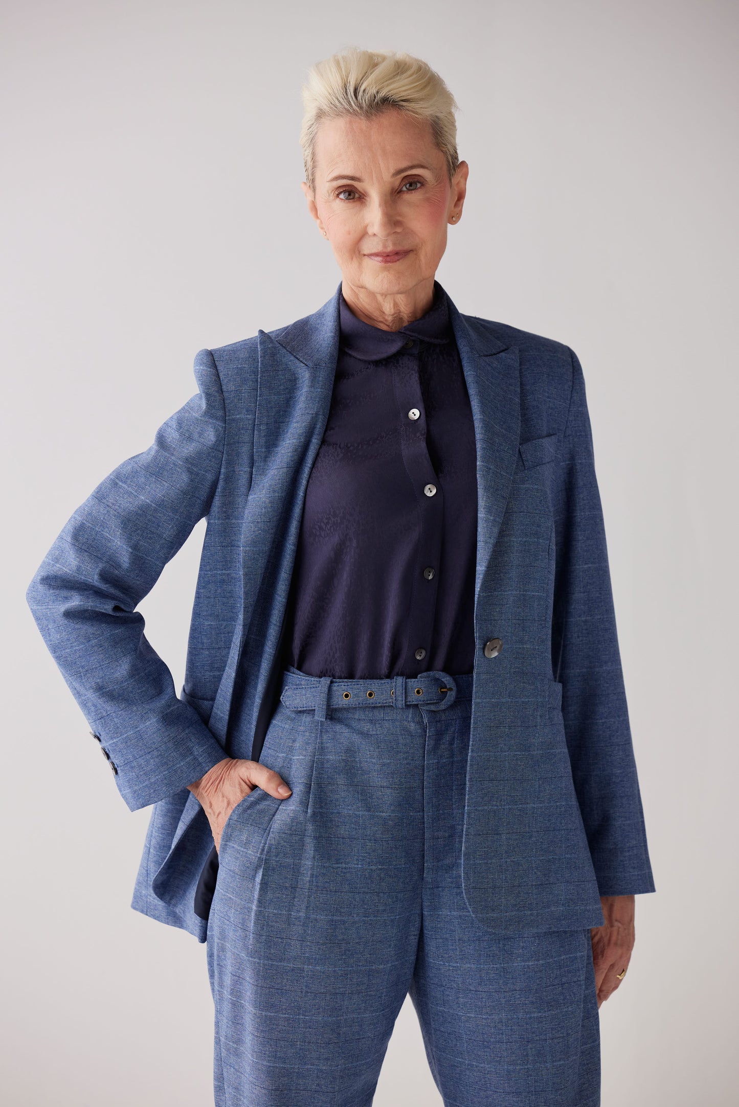 Bianca Blazer in Sky Plaid Tropical Wool Jackets CHRISTINE ALCALAY Sky Plaid 0