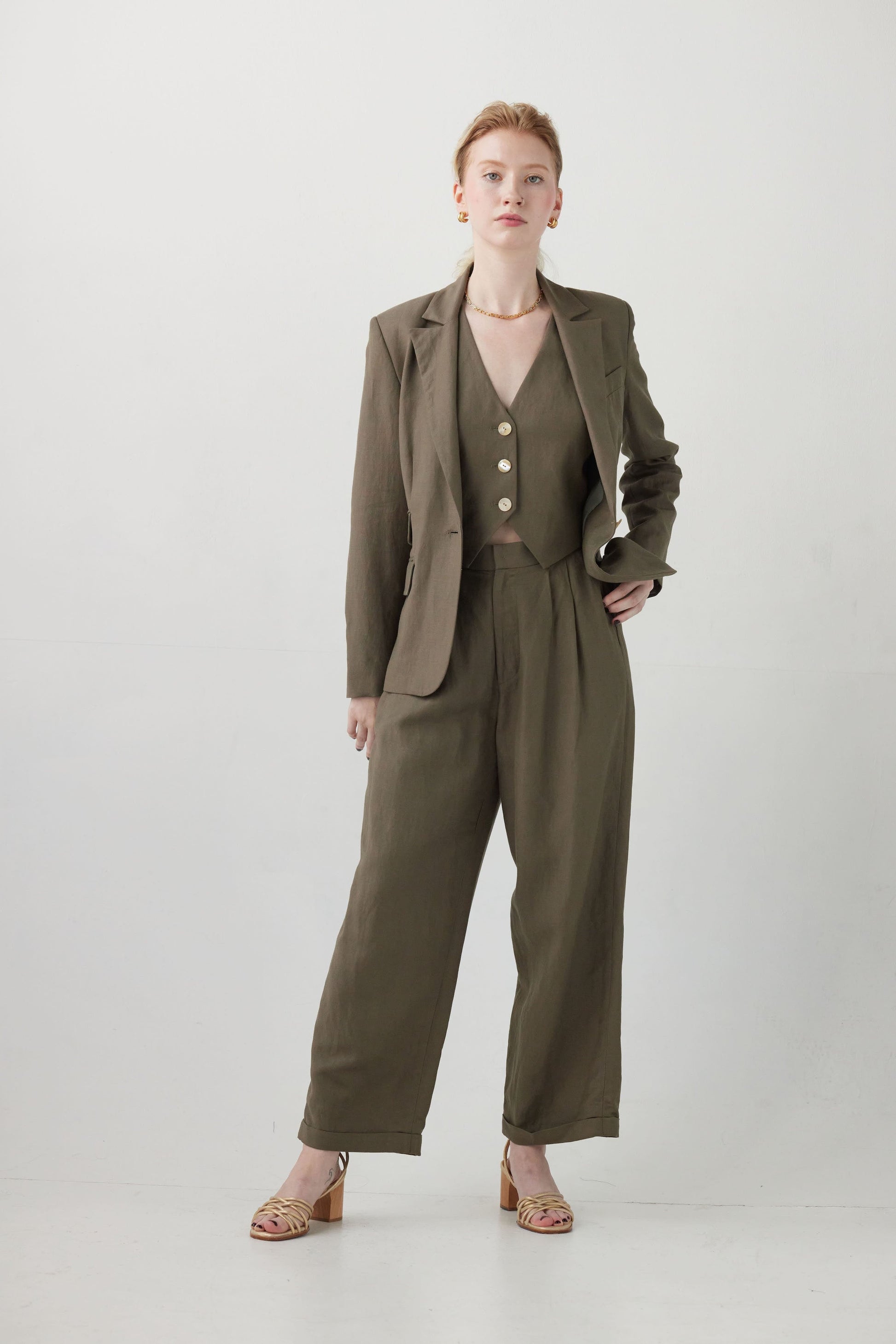 Tilda Jacket in Linen Blend Jackets CHRISTINE ALCALAY Olive 0