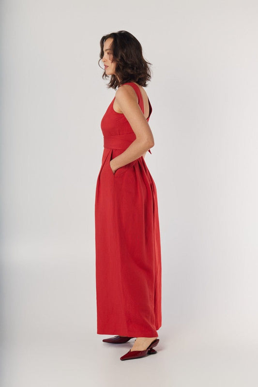 Kyoko Jumpsuit in Cayenne Linen Blend Jumpsuits CHRISTINE ALCALAY