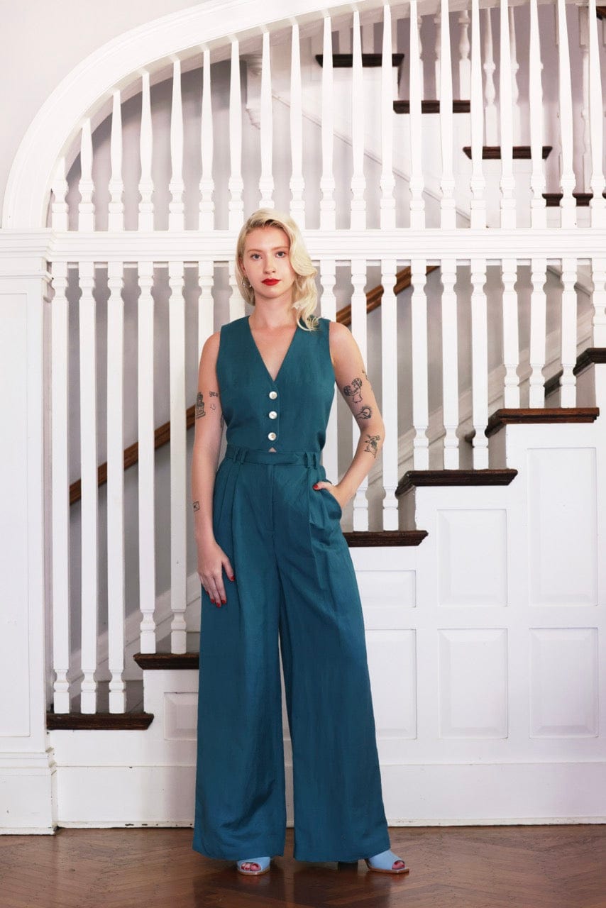Amandine Pant in Linen Blend Pants CHRISTINE ALCALAY Adriatic 0