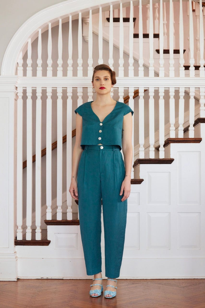 Sophia Pant in Linen Blend Pants CHRISTINE ALCALAY Adriatic 0