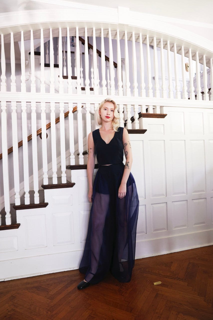 Victoria Pant in Silk Organza/Cupro Linen Blend Pants CHRISTINE ALCALAY Dark Navy 0