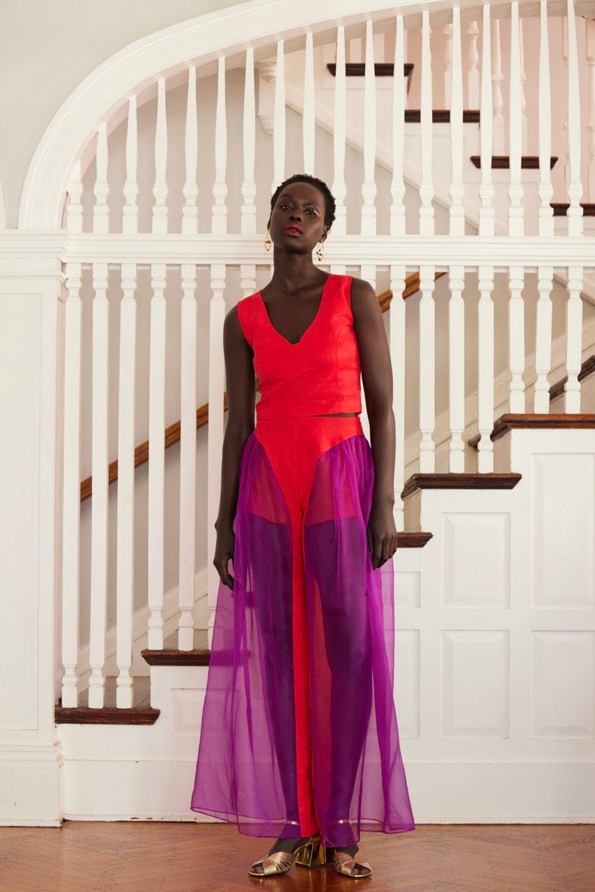 Victoria Pant in Silk Organza/Cupro Linen Blend - Sheer See Through Trousers in Red or Navy Blue, Fire / 8 Victoria Pant in Silk Organza/Cupro Linen Blend - Sheer See Through Trousers in Red or Navy Blue, Fire / 8