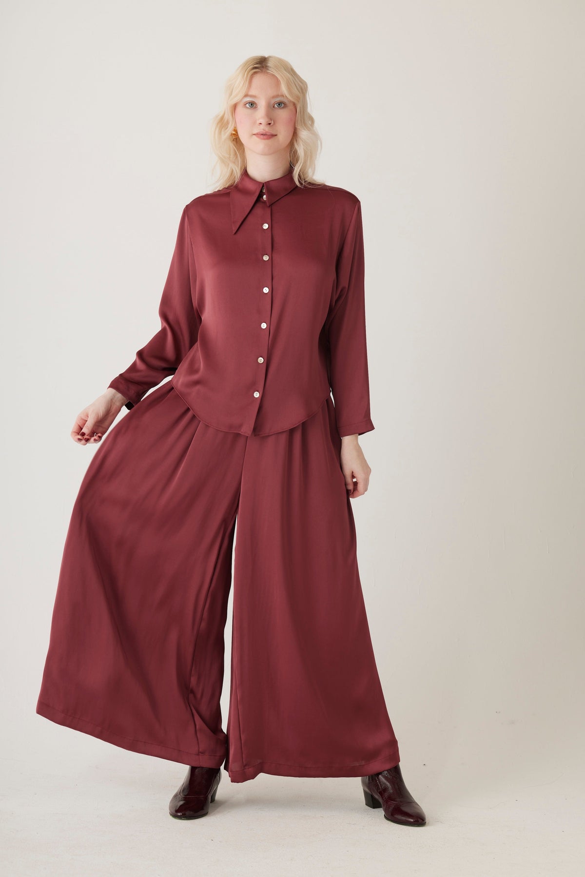Gretchen Japanese Charmeuse Pant in Wine Red Pants CHRISTINE ALCALAY - 3