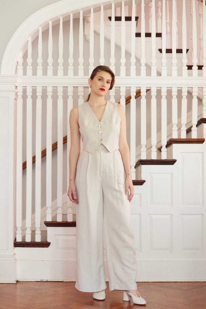Amandine Pant in Linen Blend Pants CHRISTINE ALCALAY Oyster 0
