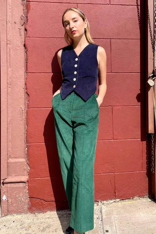 Piper Pant in Wide Wale Corduroy Pants CHRISTINE ALCALAY Pine 0
